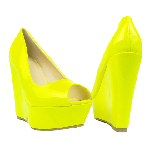 yellow peep toe heels