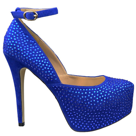 Womens Platform Shoes Sexy Glitter Scoop Vamp High Heel Dress Shoes Blue