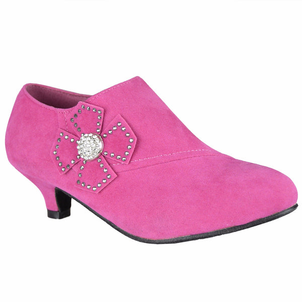 Kids Ankle Boots Suede High Heel Rhinestones Dress Shoes Pink