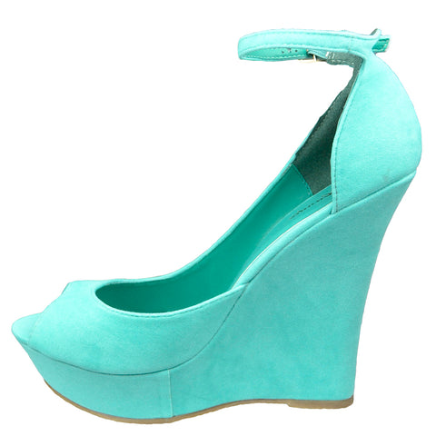 Womens Platform Sandals Peep Toe Cutout High Wedge Shoes Green