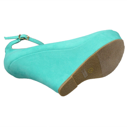 Womens Platform Sandals Peep Toe Cutout High Wedge Shoes Green