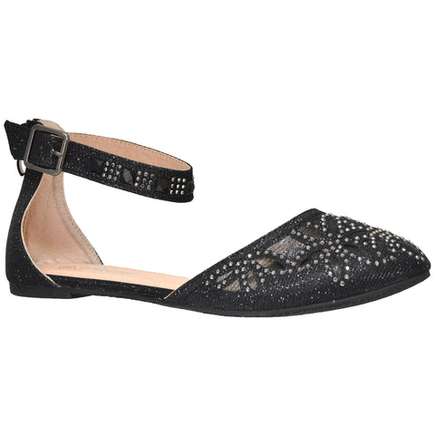 black flat shoes with rhinestones