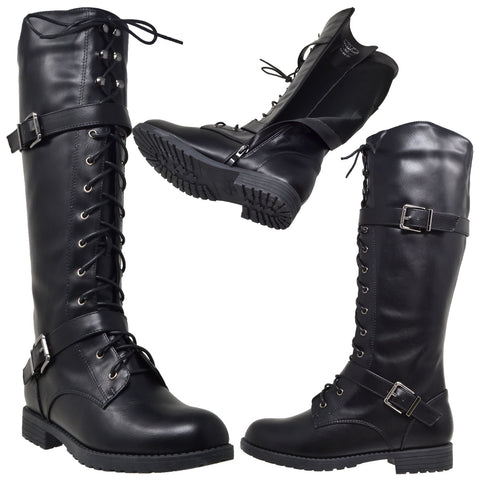 ladies long black lace up boots