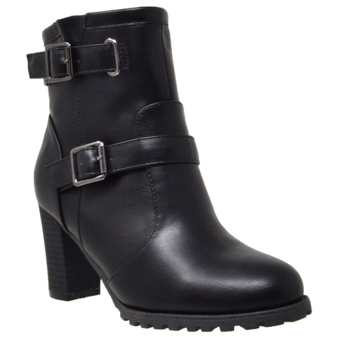 black ankle boots gold buckle