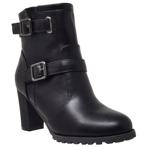 womens black block heel booties