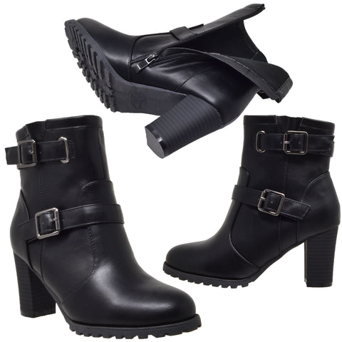 womens black block heel booties