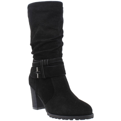 Womens Mid Calf Boots Faux Suede Ruched 