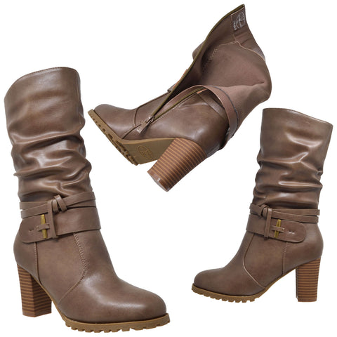 ruched mid calf boots