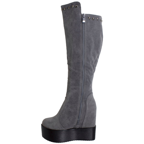 grey wedge knee high boots
