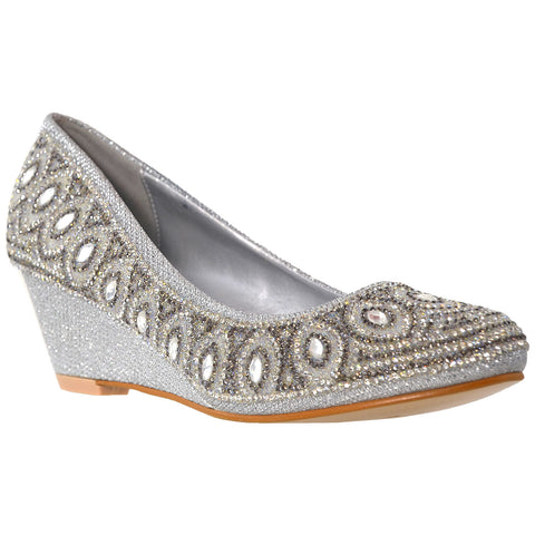 silver slip on wedges