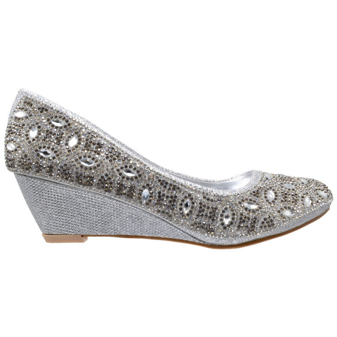 silver dress shoes wedge heel