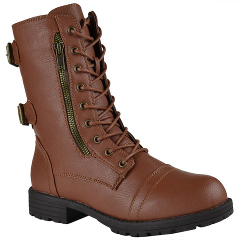 Womens Mid Calf Boots Motorcycle Hiking 