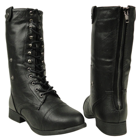 leather mid calf lace up boots