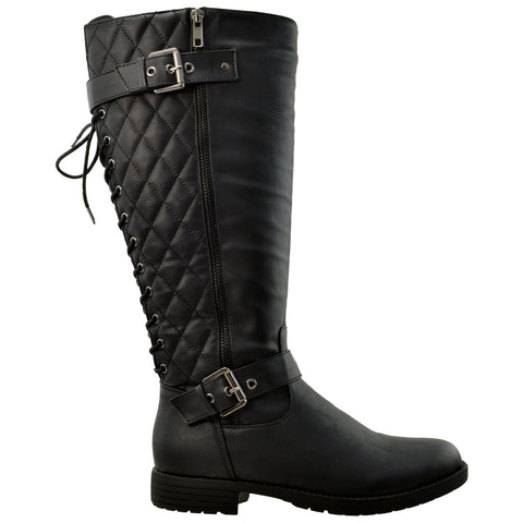 Womens Knee High Boots Quilted Back 