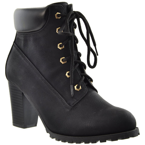 stacked heel lace up booties