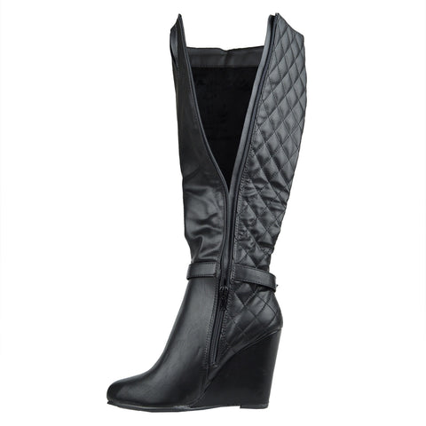 Womens Knee High Boots Quilted Front 