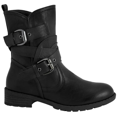 Womens Ankle Boots Wrap Around Buckle 