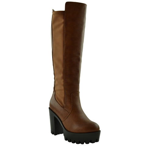 womens tan knee length boots