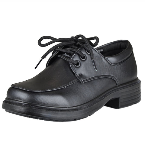 Boys Dress Shoes Tonal Stitch Mock Toe Lace Up Oxford Black