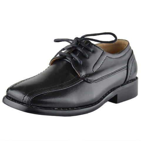 Boys Dress Shoes Tonal Stitch Detail Lace Up Oxford Black