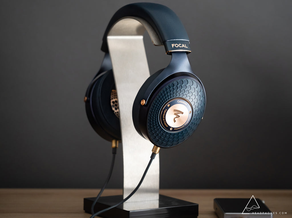 Focal Celestee Closed-Back Dynamic Driver Headphones on Focal Headphone Stand | Headphones.com