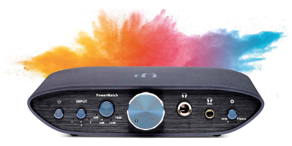 iFi Zen CAN Signature HFM, unit with rainbow splash behind it | Headphones.com