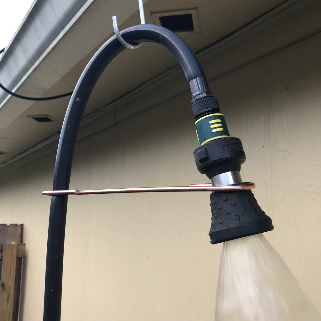 attach garden hose to shower head        <h3 class=