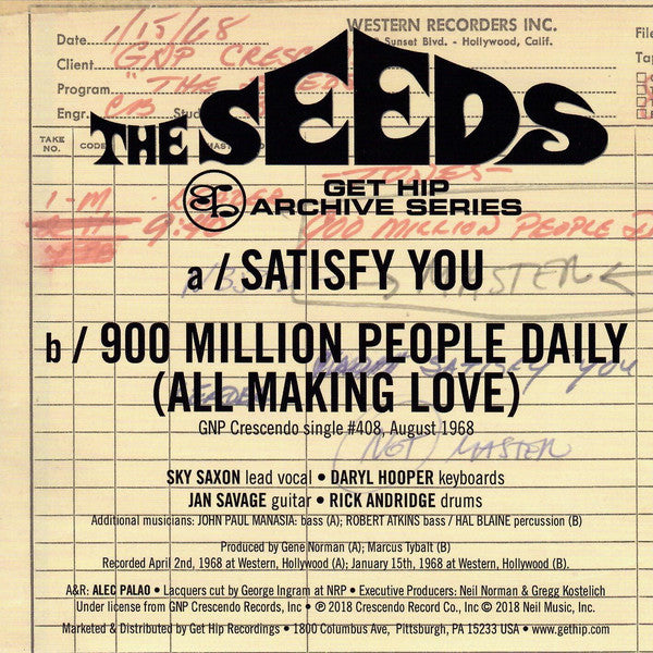 The Seeds | Satisfy You / 900 Million People Daily (All Making Love) (New)