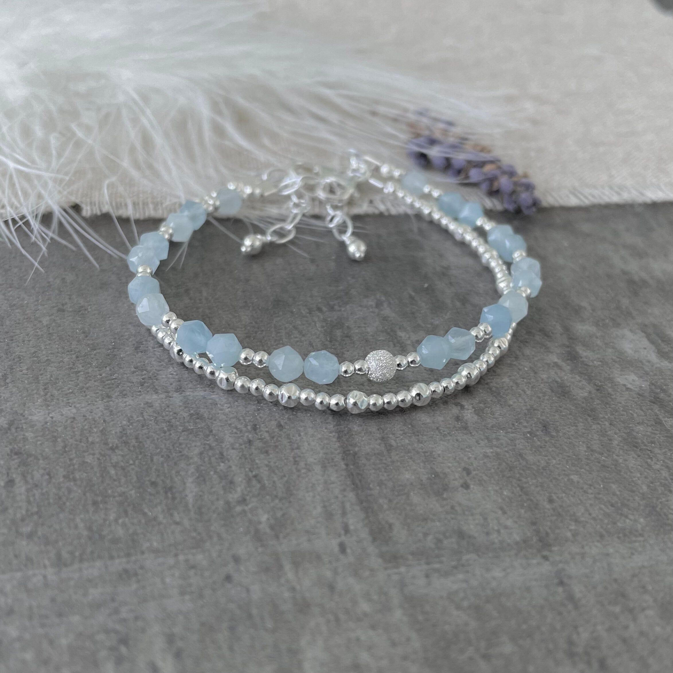 Aquamarine Silver Bracelet / Silver Heart Jewelry | Afrodite of Milos