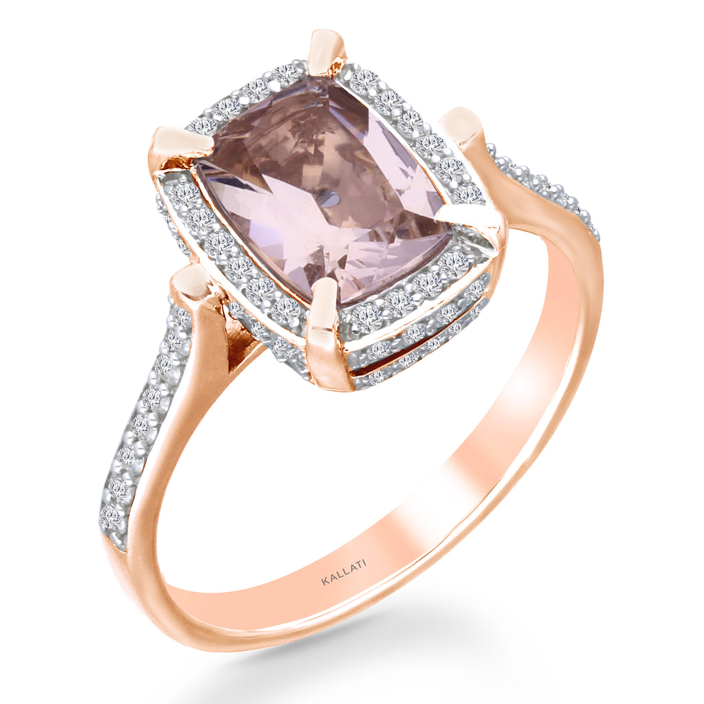 Kallati Heirloom Cushion Halo Morganite & Diamond Engagement Ring in 1 ...