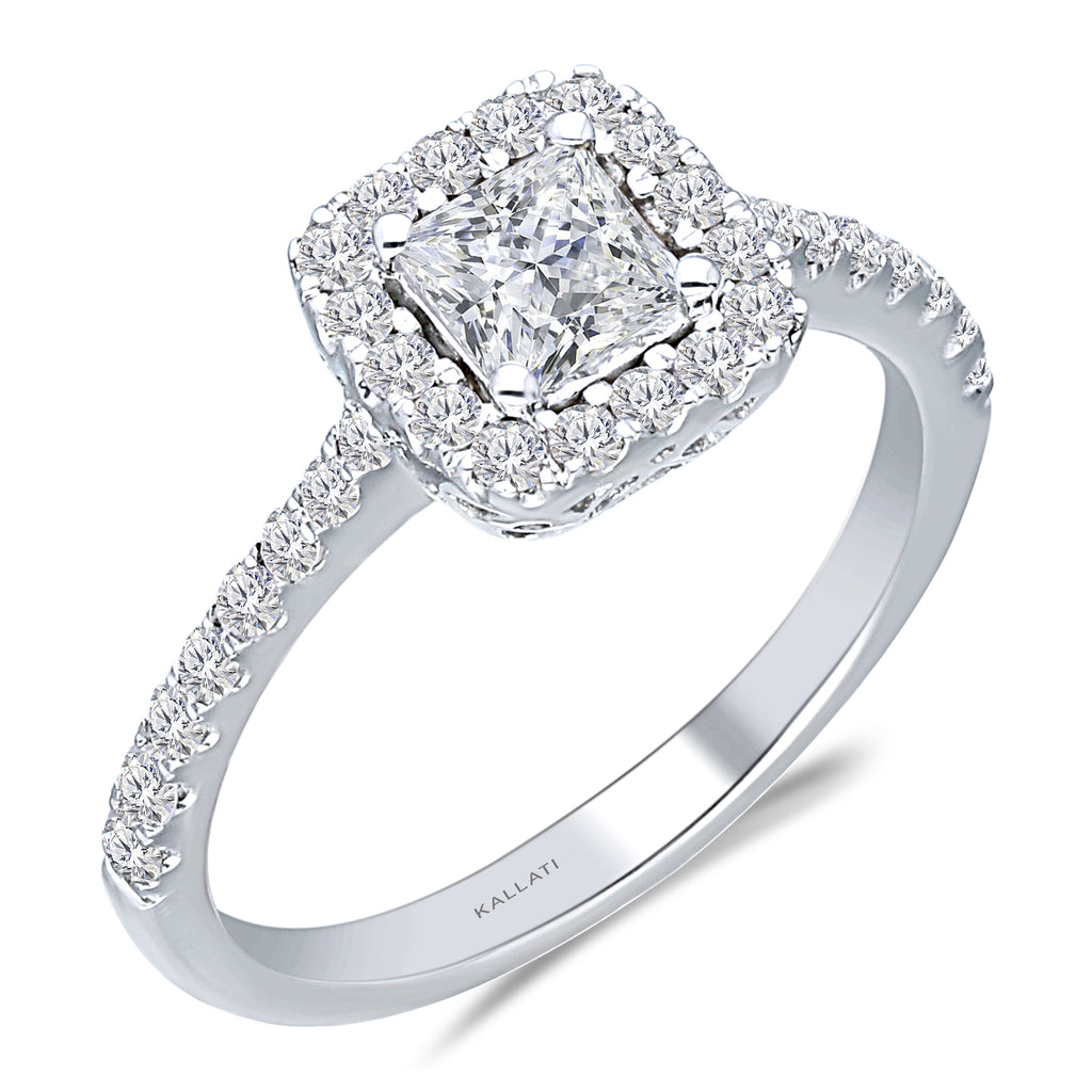 Kallati Eternal Princess Halo Diamond Engagement Ring in 14K White Gol ...