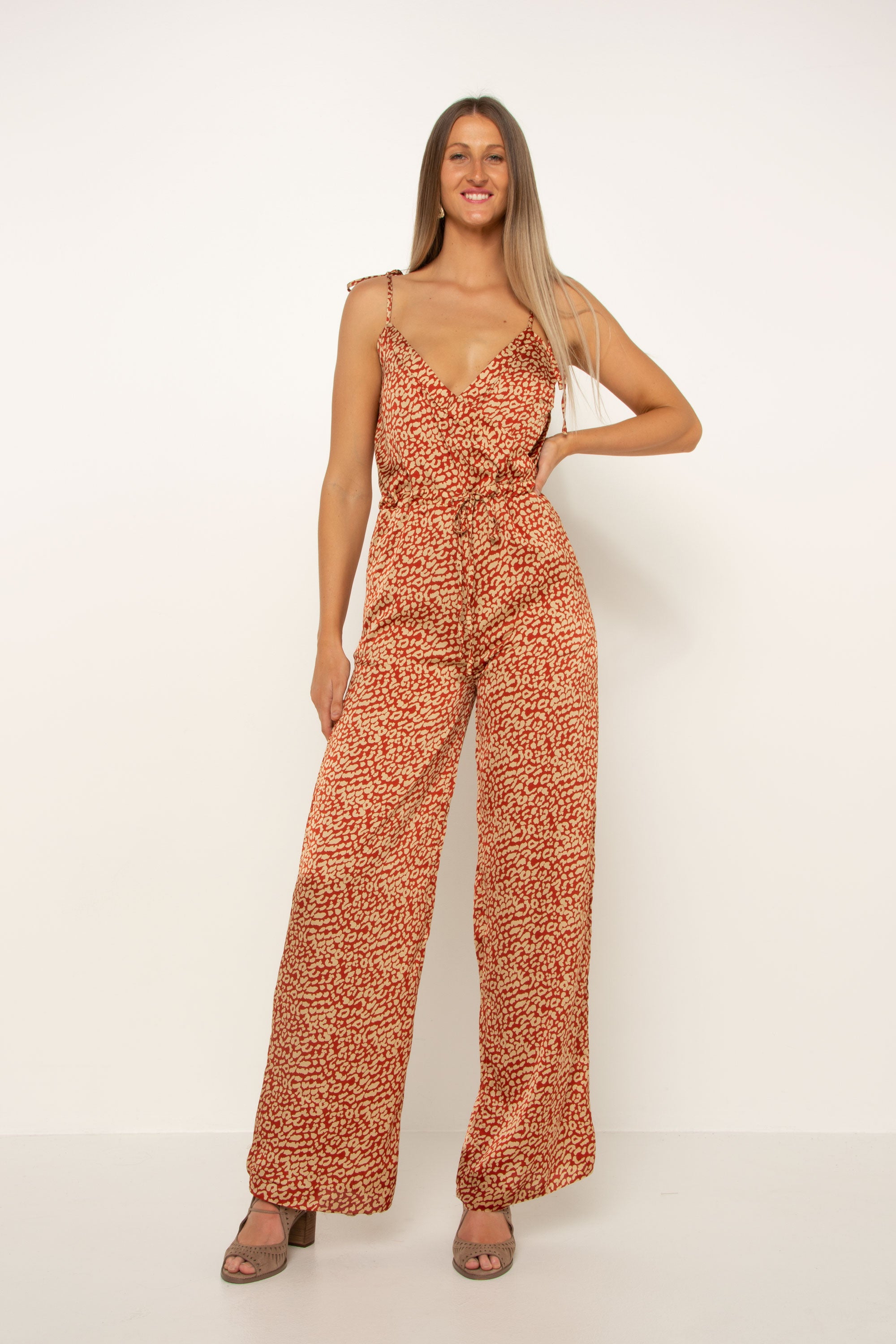 Leopard Print Cross Over Jumpsuit - HEIGHT-OF-FASHION