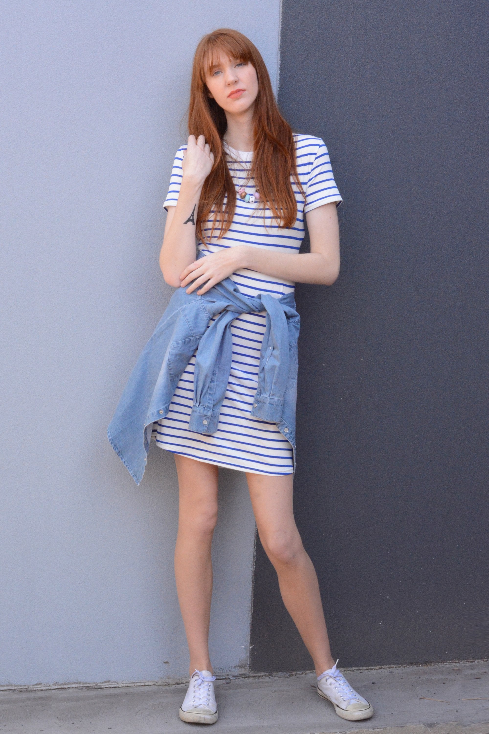 t shirt dress with denim jacket