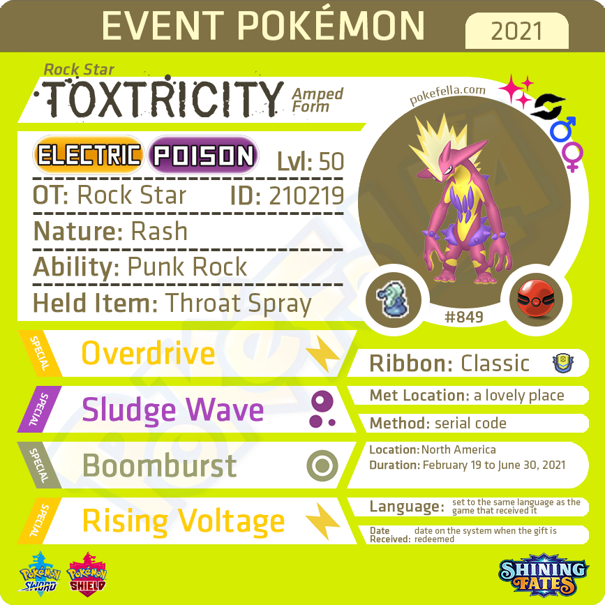 Rock Star Shiny Toxtricity Ot Rock Star Id No North Ame Pokefella Pokemon Genning Editing Living Dex Transfer Services