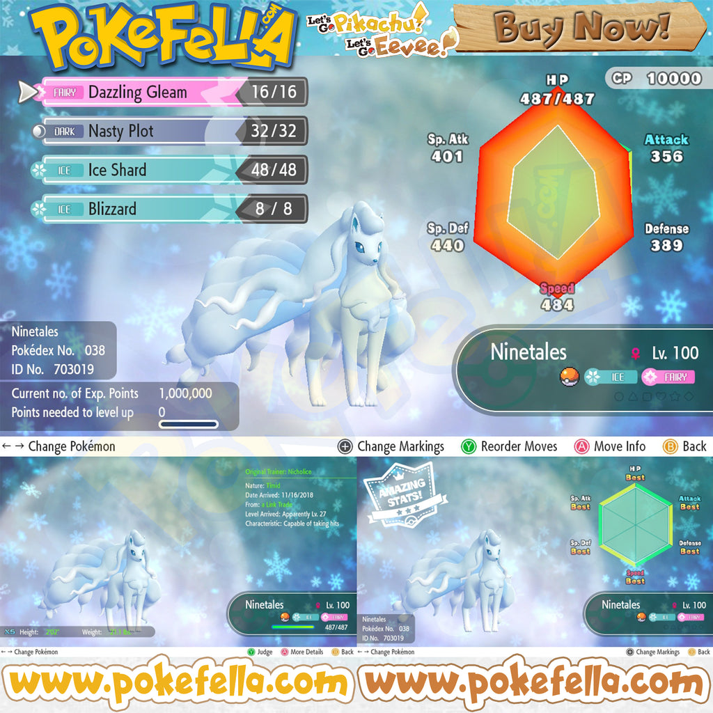 Kommunist efterligne Lækker 1) Alolan Ninetales • Battle-ready • Max IVs/AVs • Level 100 • Let's Go, |  Pokefella Digital Services