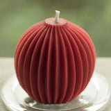Beeswax Candle - Fluted Sphere (Burgundy)