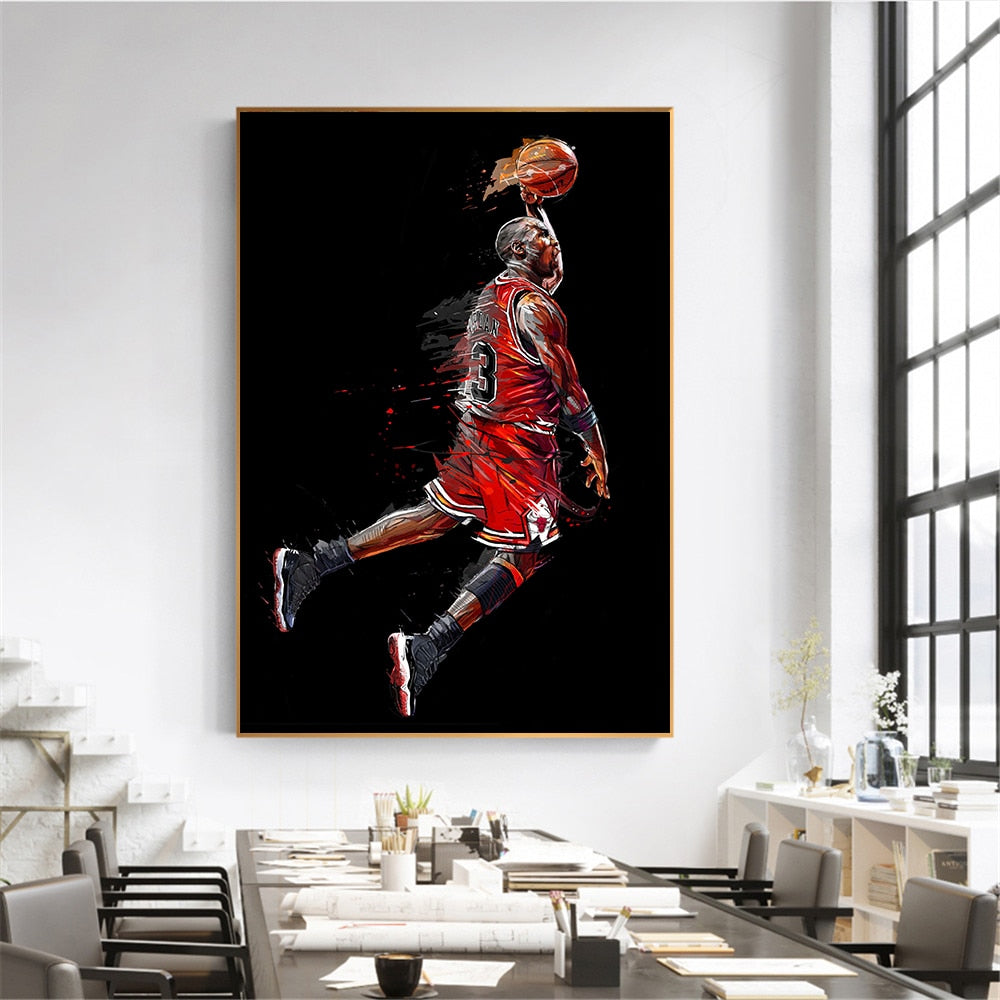 Michael Jordan Poster Fly Dunk Basketball Wall Pictures For Living Room Decoration Bedroom Sport Canvas