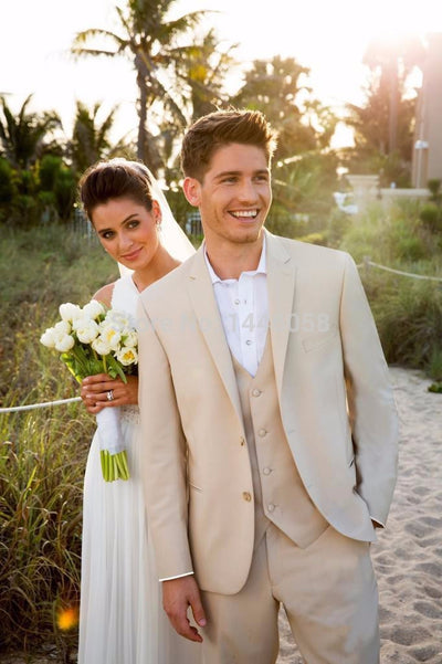 New 2016 Beige Men Suits Beach Wedding Tuxedos For Men Custom Made Men