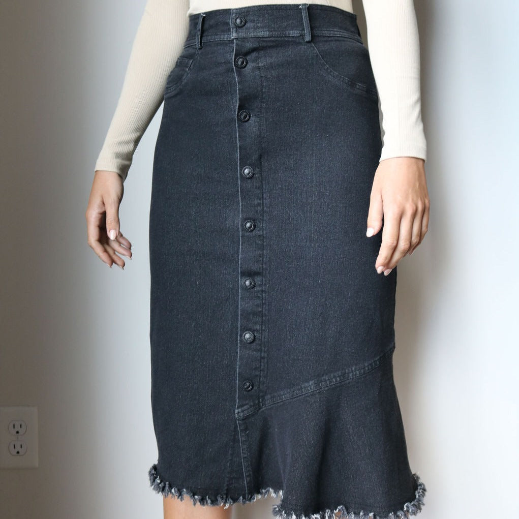 Button Front Denim Skirt | Black [Final Sale] – C'Moi