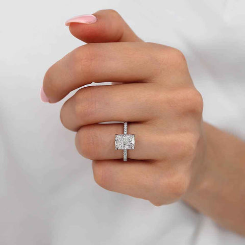 Coco 2.00ct Elongated Cushion Cut Lab Diamond 950 Platinum Petite Hidden Halo Triple Pavé Lily Arkwright Engagement Ring