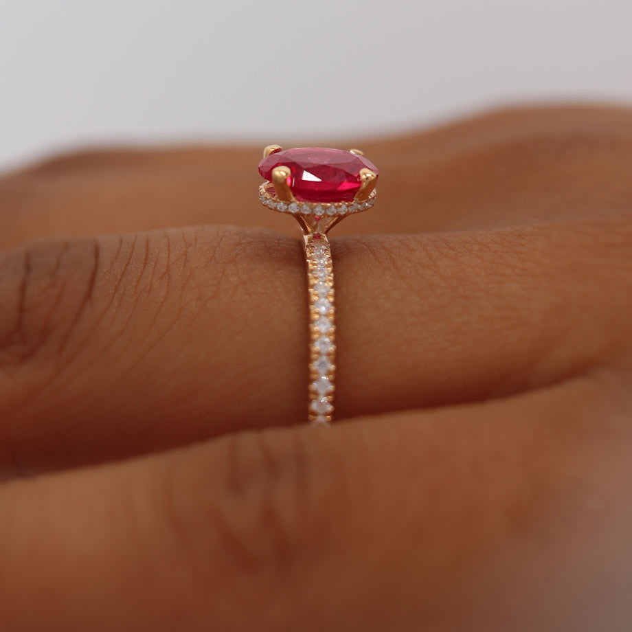 Lively pink sapphire 8x6mm side view Lily Arkwright