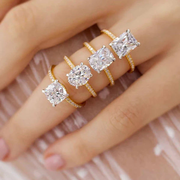 Two Tone Lively Yellow and white gold pave hidden halo engagement rings by Lily Arkwright