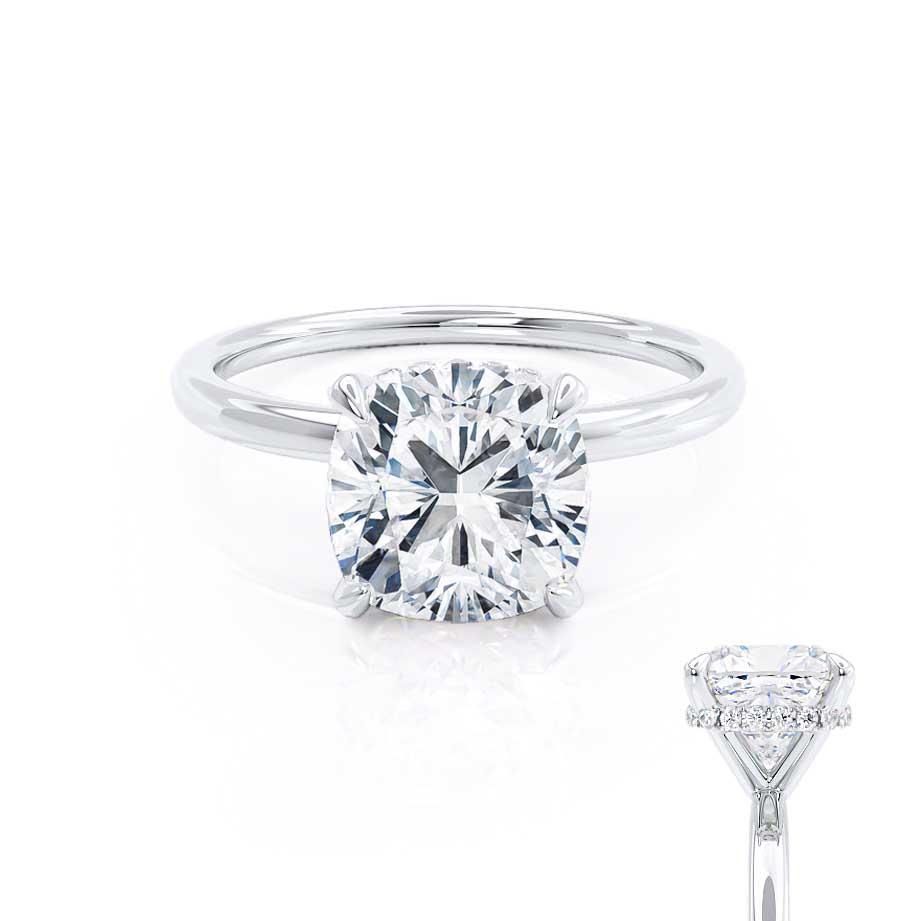  PARIS - Cushion Cut Forever One Moissanite & Diamond 18k White Gold Hidden Halo Lily Arkwright