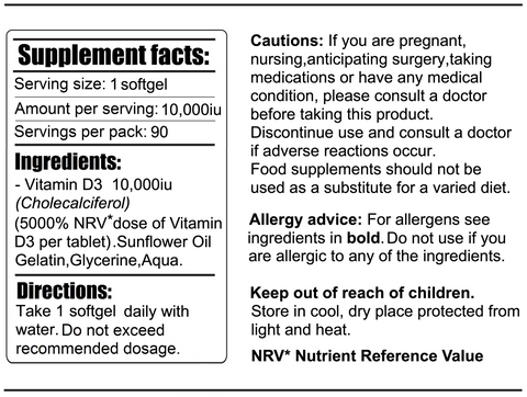 Vitamin D3 10000μg Softgels Joints Bones Vitaherbscouk