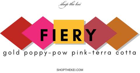 The hottest fashion colors for Spring 2019. Gold Poppy, Terra Cotta, Pow Pink, Spring Fashion Colors 2019, ShoptheKei.com 