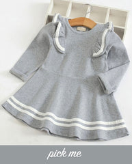 ayúdanos a elegir el siguiente, vestido acampanado para bebé, gris y blanco, moda para bebé, ShoptheKei.com