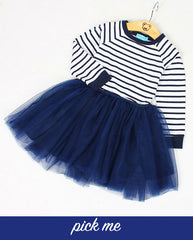 ayúdanos a elegir el siguiente, vestido de rayas para bebé, vestido azul marino y blanco, moda para bebés, ShoptheKei.com