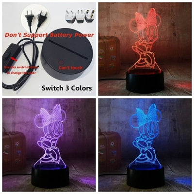 3D Cartoon Minnie Mouse LED RGB Night Light 7 Color Change Desk Table USB Lamp for Child Kids