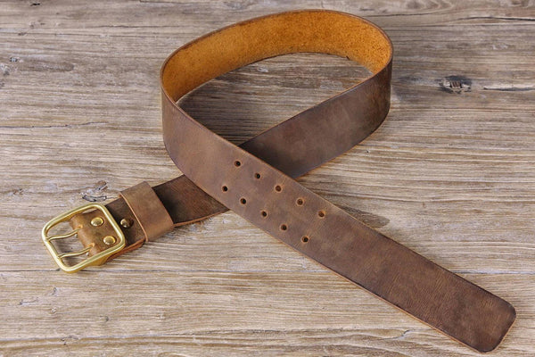 Heavy duty double hole leather bushraft belt