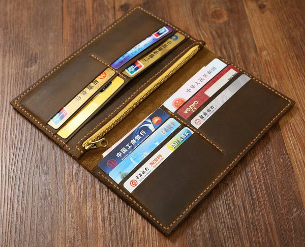 Personalized distressed leather long wallet